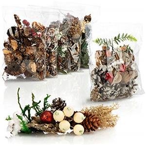 COM-FOUR® 6 decorazioni natalizie in un sacchetto con coni, ramoscelli e muschio - codette natalizie - set di artigianato - decorazioni per la tavola (6x sacchetti: coni. Rami. muschio)