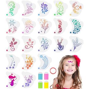 URAQT Stencil per Tatuaggi, 20 Pezzi Stencil di Pittura del Viso, Tattoo Temporanei Stenci con 4 lettini in spugna, Modello Riutilizzabile per Il Trucco per Halloween, Party, Body Art