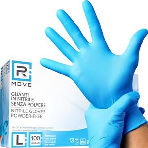 R MOVE 100 guanti in nitrile monouso blu L senza polvere, gloves ambidestri usa e getta per alimenti, non sterili, senza lattice, ipoallergenici - per ambiti medici, Estetisti, Tatuatori
