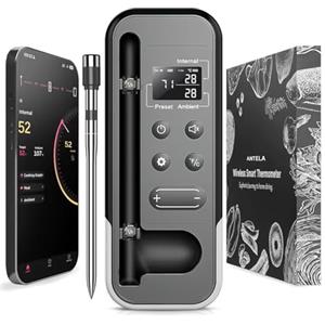 ANTELA Termometro Carne Senza Fili con Display LCD, 200m Bluetooth Termometro per Griglia, App Controllo, IP67, Termometro per BBQ Intelligente, Termometri Alimentare per Griglie, Forni da Cucina