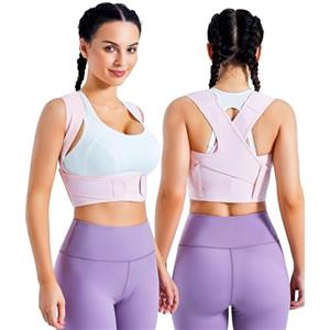 Bingrong Correttore Posturale Spalle Schiena Donna Fascia Lombare Supporto Schiena Regolabile Busto Ortopedico Lombare per Schiena Dritta (Rosa, XL-XXL)
