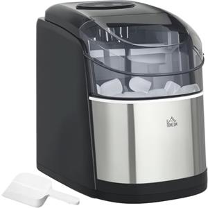 HOMCOM Macchina del Ghiaccio Autopulente da 9 Cubetti in 6-12 Minuti con Cesto e Paletta, Macchina per il Ghiaccio in PP e Acciaio Inox, 24.2x35.3x33 cm, Nera