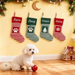 Generico Calza Natalizia Personalizzata con Nome Ricamato, Calza Befana Maglia a Righe Rosse e Verdi, christmasDecorazione Grande per Famiglia e Animali Domestici 35cm/13.8inch (1 Pezzo)