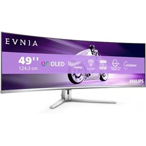 Philips Evnia 49M2C8900L - Monitor da gioco curvo OLED DQHD da 49 pollici, 144 Hertz, 0,03 ms GtG, HDR400, Ambiglow, FreeSync Prem. Pro (5120x1440, HDMI 2.1, DisplayPort 1.4, USB-C, Hub USB) Bianco
