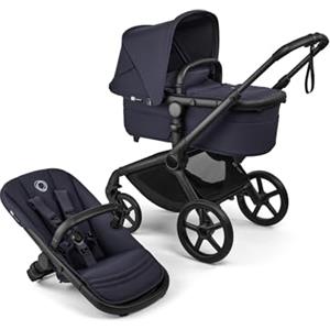 Bugaboo Fox 5 Renew, Passeggino Multi-Terreno 2 in 1 per Bambini, Chiusura Facile, Navicella Spaziosa, Seduta da Bambino Estensibile, Telaio Nero e Cappottina Deep Indigo