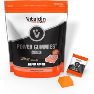 VITALDIN SPORT Power Gummies BCAA - Protezione e recupero muscolare - 2 gr di Aminoacidi BCAA ratio 2:1:1 per serving + Vitamina B6 - 30 Caramelle Gommose - Bites gusto Arancia - Vegano