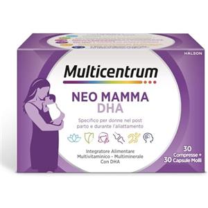 Multicentrum Neo Mamma DHA, Integratore Multivitaminico specifico per la donna dopo la gravidanza e durante l'allattamento, ricco di Acido Folico, Vitamina d, b12 e biotina, 30cpr +30 capsule molli