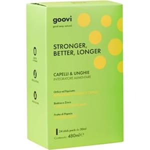 Goovi, Stronger, Better, Longer, Integratore Alimentare per Capelli e Unghie, Rende Capelli e Unghie Sani e Forti, Confezione da 24 Stick Pack da 20 ml, Gusto Papaia