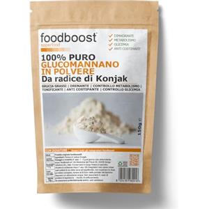 foodboost Glucomannano 100% puro in polvere da radice di Konjak 150 g - con dosatore - per dimagrimento, perdita di peso, controllo glicemia, stipsi, marchio di fiducia italiano - 150 DOSI