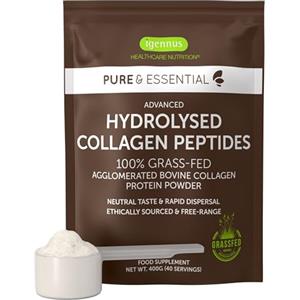 Igennus Healthcare Nutrition 100% Collagene Idrolizzato Proveniente da Bovini Allevati ad Erba, 400gr, Peptidi di Collagene per Produrre Tipo 1, 2 e 3, Grass Fed, in Polvere e Non Aromatizzato, Non-OGM, 40 porzioni, Igennus