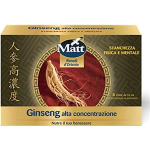 Matt Rimedi d'Oriente, Ginseng Alta Concentrazione, Integratore Alimentare Utile per Stanchezza Fisica e Mentale, con Proprietà Tonico Adattogene, Confezione da 8 Fiale da 10 ml, Prodotto in Italia