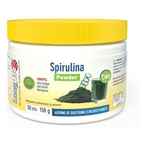 LongLife® Spirulina Bio Powder | Alga spirulina in polvere titolata in proteine, ficocianina, clorofilla e carotenoidi | Biologica | Azione di sostegno e ricostituente | 50 dosi | Vegano