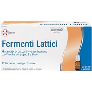 Matt, Fermenti Lattici Bambini e Adulti, con 4 Miliardi di Cellule Vive, Vitamina B2, Vitamina B6 e Zinco, Ideali per l'Equilibrio della Flora Batterica Intestinale, Senza Glutine, 12 Flaconcini