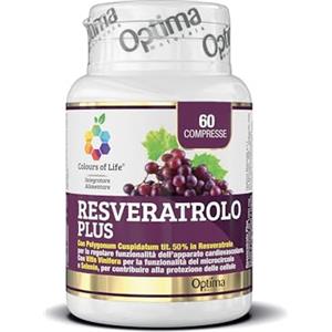 Optima Naturals Colours of Life Resveratrolo Plus - Integratore di Resveratrolo - Antiossidante, Supporta la normale Funzionalità dell'Apparato Cardiovascolare - Senza Glutine e Vegano, 60 Compresse