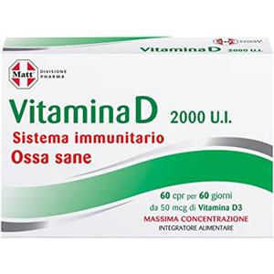 Matt, Vitamina D 2000 U.I., Integratore Alimentare per le Difese Immunitarie, Contribuisce al Mantenimento di Ossa e Denti Sani, Confezione da 60 Compresse