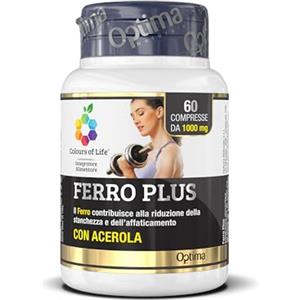 Optima Naturals Colours of Life Ferro Plus - Integratore di Ferro - Favorisce le Funzioni del Sistema Immunitario, Riduce la Stanchezza e la Fatica - Senza Glutine e Vegano, 60 Compresse