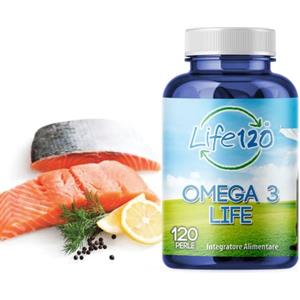 Life 120 - Omega 3 Life - 120 perle - integratore alimentare a base di olio di pesce, ricco di acidi grassi omega 3, in particolare EPA e DHA
