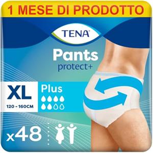 TENA Pants Plus Extra Large (XL) Pacco Scorta Mensile - Mutandine assorbenti, elasticizzate e monouso, per perdite urinarie, unisex, discrete e confortevoli, 4 confezioni x 12 pezzi