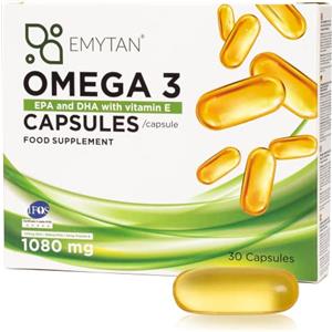 Emytan Omega 3 1080mg integratore alimentare di acidi grassi essenziali - certificato IFOS - 30 softgel di olio di pesce puro ad alto dosaggio - 535mg EPA / 268mg DHA per dose giornaliera