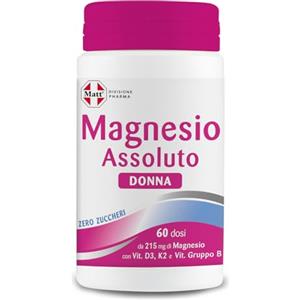 Matt, Magnesio Assoluto Donna, Zero Zuccheri, 150g in Polvere, Integratore Alimentare per Stanchezza Fisica e Mentale, con Acido Folico, Vitamina B6, B12, D, K, 60 Dosi