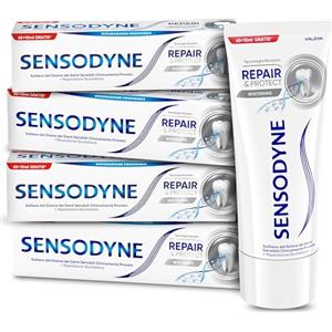 Sensodyne Repair&Protect Whitening, Dentifricio per Denti Sensibili Effetto Sbiancante*, Ripara Rinforza e Protegge, Gusto Menta Fresca, Pacco da 4x75ml