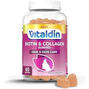 VITALDIN Biotina + Collagene Gummies - Integratore di Bellezza - 2.500 mcg Biotina, Vitamine C ed E - 60 caramelle gommose (per 1 mese) - Aiuta al Mantenimento di Capelli e Pelle Sani - Senza Glutine