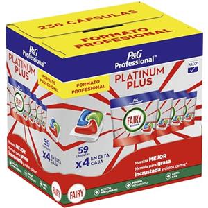 Fairy Professional Platinum Plus Pastiglie Per Lavastoviglie 236 Lavaggi (59x4) Contro il Grasso Incrostato Anche Nei Cicli Brevi, Sistema Di Prelavaggio e Anticalcare Integrato, Per Uso Professionale