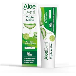 Aloe Dent AloeDent Dentifricio Triplo Azione all'Aloe Vera Senza Fluoro, Azione Naturale, Vegano, Non testato sugli animali, Senza SLS, CoQ10, Gengive Sane, 100ml