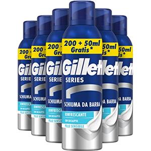 Gillette Series SCHIUMA DA BARBA RINFRESCANTE Con Eucalipto, Effetto Lenitivo, Profumo di Pulito, Riduce le Irritazioni, 250ml X6