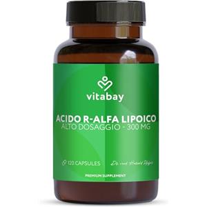 Vitabay Acido Alfa Lipoico 300 mg - 120 capsule vegane senza additivi - integratore ALA con 300 mg per capsula - R-Forma (75%) - Testato in laboratorio in Germania