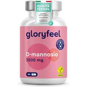 Gloryfeel D Mannosio Puro 2000mg, 180 Capsule, Integratore Cistite, 100% Naturale, Integratore di prima Qualità per Benessere e Supporto Vie Urinarie, 100% Vegan, senza Additivi