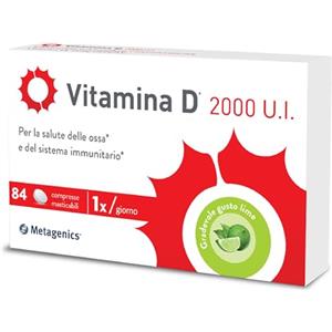 Metagenics Vitamina D 2000 U.I. - Integratore Sistema Immunitario - Per la Salute delle Ossa - 84 Compresse Masticabile