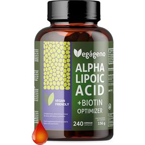 VEGÁGENO Acido Alfa Lipoico (ALA) + BIOTINA Optimizer 600 mg. 240 capsule vegetali. Fornitura di 4 mesi. Assorbimento massimo. Antiossidante naturale. Senza glutine. Non OGM. Adatto a vegani