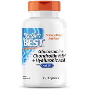 Doctor's Best, Glucosamina, Condroitina, MSM e Acido Ialuronico, 150 Capsule, Testate in Laboratorio, Senza Glutine, Senza Soia