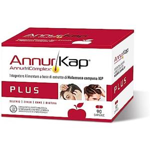 AnnurKap PLUS Integratore Capelli | 90 Capsule | con Melannurca Campana, Selenio, Zinco, Rame e Biotina | supporta la crescita e la forza dei capelli | integratore naturale Made in Italy