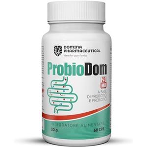DOMINA PHARMACEUTICAL Fermenti Lattici Probiotici e Prebiotici - Probiotici per Intestino con 20 Miliardi di UFC - Probiotico con 20 Ceppi Batterici per Microbiota Intestinale (60 capsule)