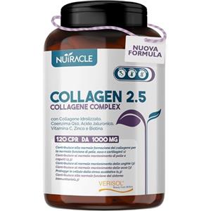 Nutracle Collagene Idrolizzato Verisol® 2500 mg + Acido Ialuronico + Coenzima Q10 - Integratore Pelle, Capelli e Ossa con Biotina, Zinco e Vitamina C - 120 compresse, Nutracle