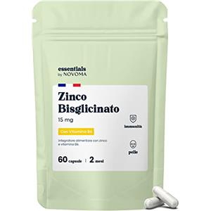 NOVOMA Zinco Integratore 15mg - Zinco Bisglicinato + Vitamina B6, Alto Assorbimento, 60 Capsule Vegane (2 Mesi), Per Donna e Uomo, Sistema Immunitario & Pelle, Essentials by Novoma