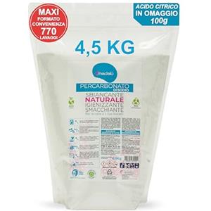 MAMICUP Percarbonato di Sodio per Bucato Puro (4,5 Kg, 770 Lavaggi) Smacchiatore Bucato Azione Sbiancante Igienizzante Naturale, Antimuffa, Professionale Busta Richiudibile - IN OMAGGIO 100gr di Acido Citrico