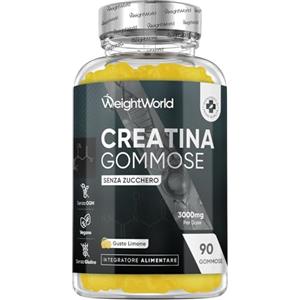 WeightWorld Creatina Monoidrata in 90 Gommose Vegane da 3000mg per Dose, Senza Zucchero, per Uomini e Donne, Gommose Creatina Monoidrato al Delizioso Aroma Naturale di Limone, Senza Magnesio Stearato né Glutine