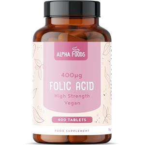 Alpha Foods Acido folico 400 mcg | 400 compresse di vitamina B9 alto dosaggio | Gravidanza e Fertilità | Riduce l'affaticamento & supporto al sistema immunitario | Alta biodisponibilità | Vegano | Alpha Foods