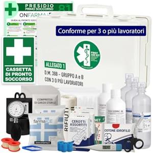 ONFARMA FARMA2 BIANCA CASSETTA PRONTO SOCCORSO Cassetta medica Completa di Croce adesiva e Cartello istruzioni di primo soccorso conforme DM 388 allegati 1 (per aziende con 3 o più lavoratori)