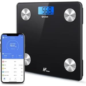 HomeFashion HF Bilancia Pesapersone Professionale Impedenziometrica Bluetooth Digitale con App Misura Peso Corporeo, Massa Grassa, BMI, Massa Muscolare, Massa Ossea, Proteine (Nero con retroilluminazione blu)