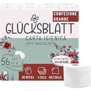Glücksblatt Carta igienica vellutata con profumo di vaniglia, 4 strati, 48 rotoli x 130 fogli, 100% cellulosa, carta igienica super morbida con stampa fortunata, carta igienica, confezione da almeno