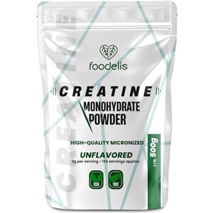 Foodelis Creatina Monoidrato Micronizzata in Polvere 500 g - Senza Sapore - 100% Creatina Pura - Senza Additivi - Vegana - Alta Solubilità - Misurino Incluso
