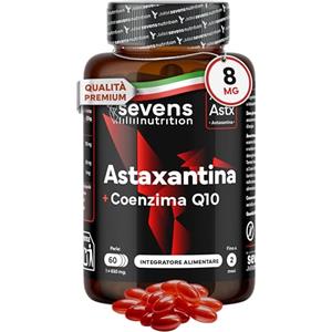 SEVENS NUTRITION Astaxantina Naturale Pura AstaPure® - Integratore con Coenzima Q10 e Olio Extravergine di Oliva - Complesso Antiossidante - 8 mg di estratto di Haematococcus Pluvialis - Senza OGM