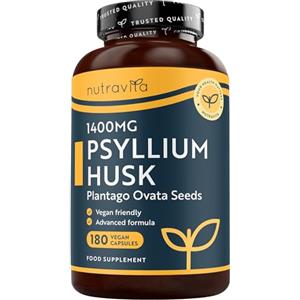 Nutravita Fibra di Cuticola di Psillio 700mg - 180 Capsule Vegane - 1400mg di Bucce di Psillio per Dose - Psyllium Ricavate da Puri Semi di Plantago Ovata - Prodotto nel Regno Unito