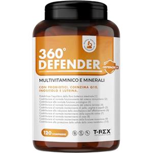 T-Rex Integratori Multivitaminico Multiminerale con Probiotici, Vitamina B12, Acido Folico e Coenzima Q10 | 360° Defender Integratore Multivitaminico Completo con 14 Vitamine e 5 Sali Minerali
