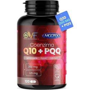 PARAFARMACIA, ORGANIC VITAMINS & FOOD OVF Coenzima Q10 + PQQ Integratore 120 cps Alto Dosaggio 200mg Energia e Benessere, Riduce Stanchezza, Antiossidanti Integratori, Vegano, Made in Italy
