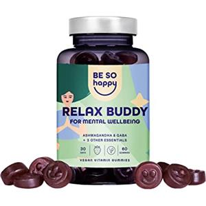 BE SO HAPPY Ashwagandha Gommose Con Gaba, Rodiola e Vitamine B12 e B6. Alto Dosaggio 250 mg. Cortisolo Integratore Antistress. 60 Caramelle. Vegano, senza glutine e lattosio. Be So Happy